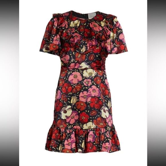 Cinq a Sept Mini Maraschino Pink Dress Ruffle Floral Size 4 - Picture 3 of 10